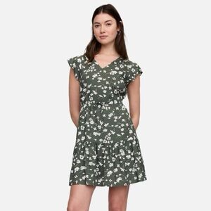 GAP Olive Green Floral Flutter Sleeve Mini Dress Small